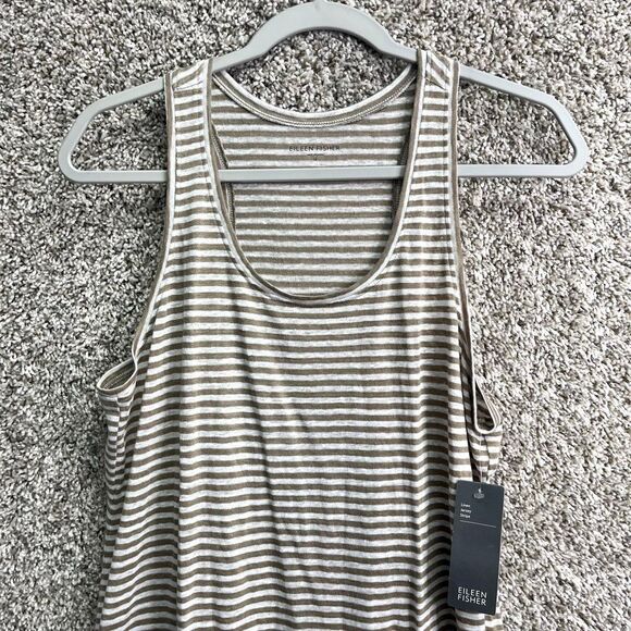 Eileen Fisher Dress Women’s M Tan & White Striped Linen Jersey Racerback Tank Mi - Picture 2 of 10